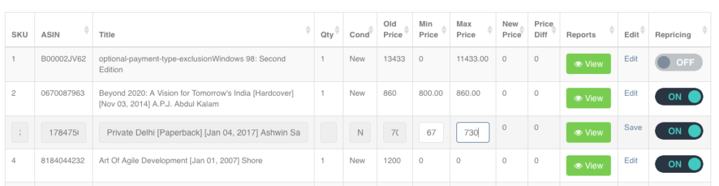 Minimum and Maximum Prices settings repricer